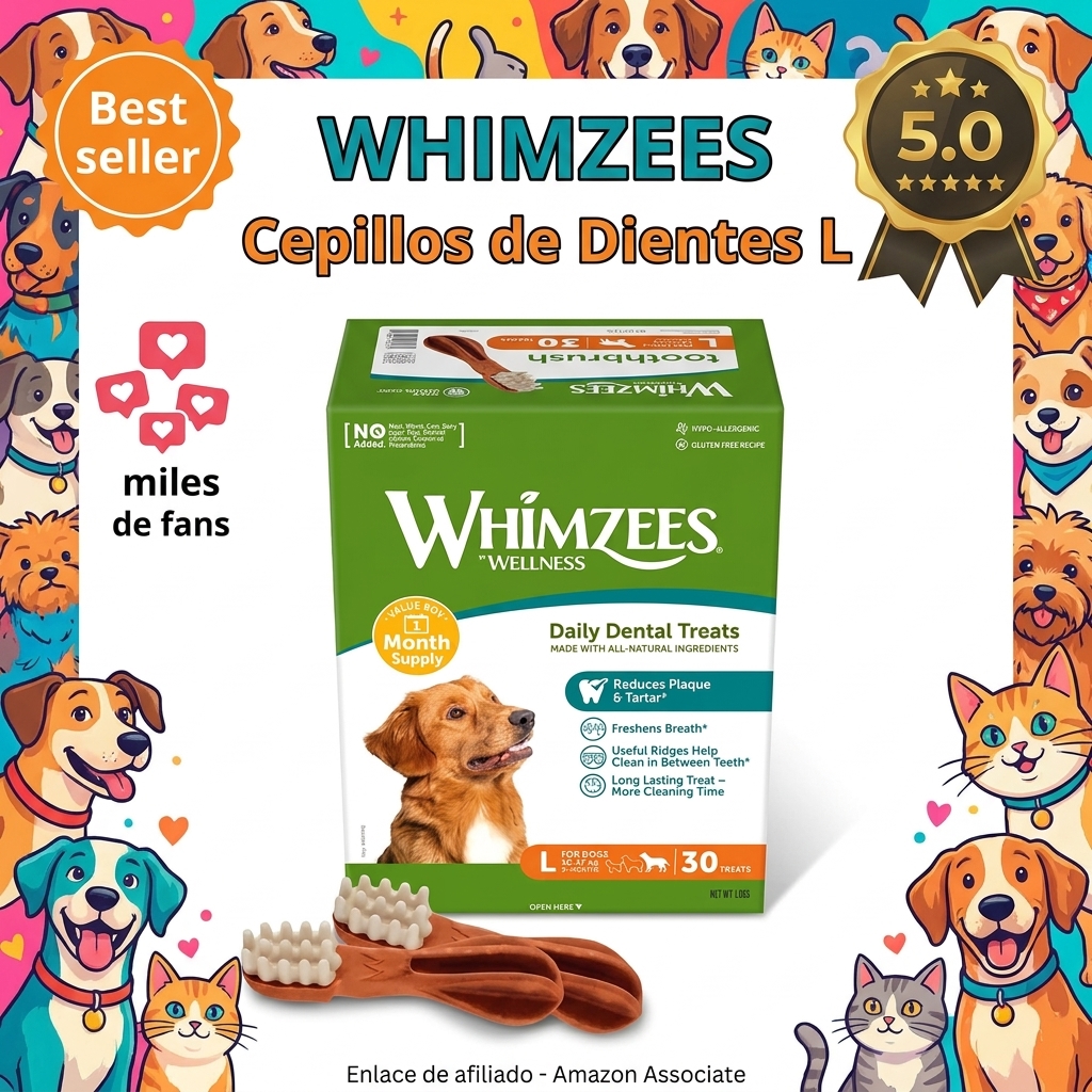 WHIMZEES Cepillos de Dientes L, Caja Mensual, 30 Piezas – Talla L, Golosinas para Perros Grandes, Naturales y Sin Cereales, Vegetarianas, Sin Azúcares Añadidos