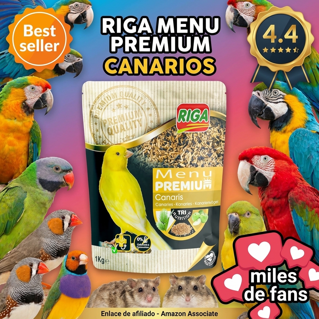 Riga - Menú Premium para Canarios - Mezcla de Semillas, Cereales y Proteínas Vegetales - Concepto Tri-Nutricional - Ayuda al Funcionamiento Intestinal Óptimo - 1 kg