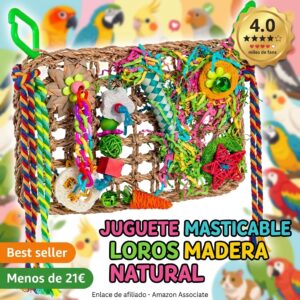 Juguete masticable de madera natural para loros y agapornis