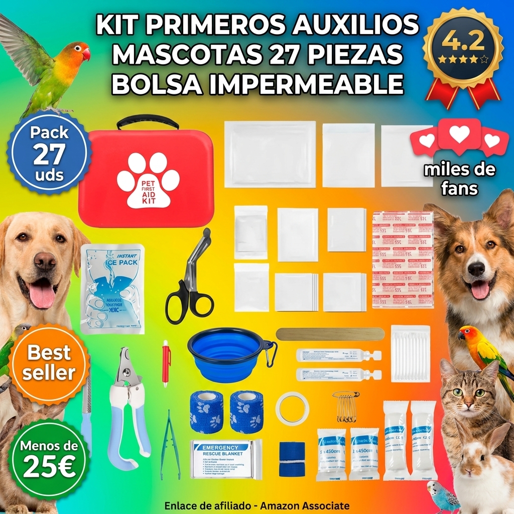 Kit de primeros auxilios para perros y gatos, 27 piezas, botiquín de viaje para perros, botiquín de primeros auxilios para mascotas, farmacia para perros, bolsa de emergencia para viajes y