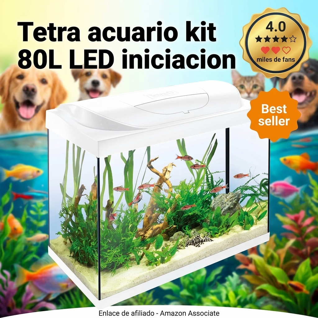 Tetra Starter Line LED 80L Acuario de Inicio Blanco, Bombilla LED con Modo luz Diurna/Nocturna