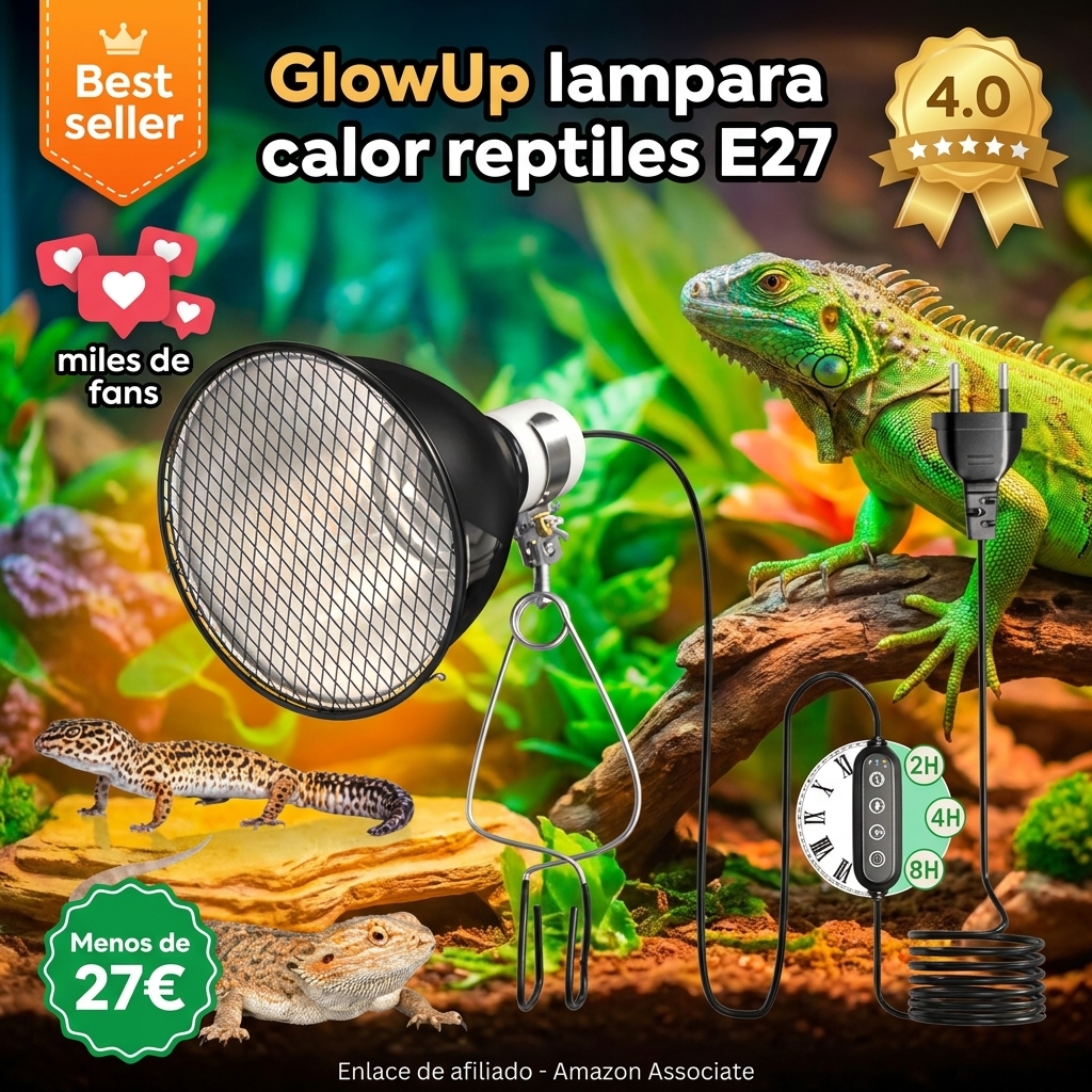 GlowUp Lámpara Tortugas Reptiles E27 con Regulador y Temporizador, 100W Soporte para Lámpara de Terrario para Bombillas de Calor UVA UVB,Infrarrojos(Sin bombilla