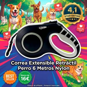 Correa extensible retráctil para perros 6 metros