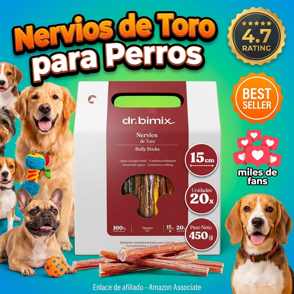 Nervios de Toro para Perros | Snack Natural Deshidratado | Salud Dental y Bienestar | Alta Dureza | Sin Aditivos - 450g - 1 Pack (20 Unidades)