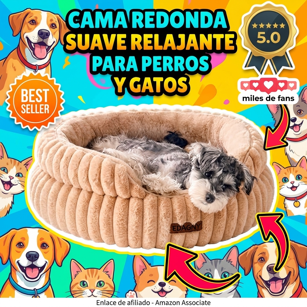 EDAGNY Elegantes Camas para Gatos Camas Perros - Redonda Suave Cama para Perros Pequeños y Medianos Perro, Lavable Calmante Cama para Mascotas (Camello, 61cm x 61cm x 23cm)