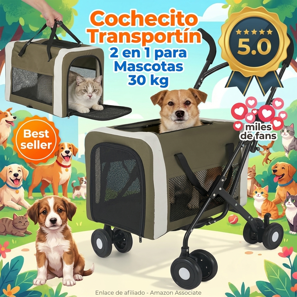 Cochecito para mascotas para perros y gatos de 30 kg, cochecito/portador para mascotas 2 en 1, cesta plegable con dos puntos de entrada, andador portátil para perros al aire libre