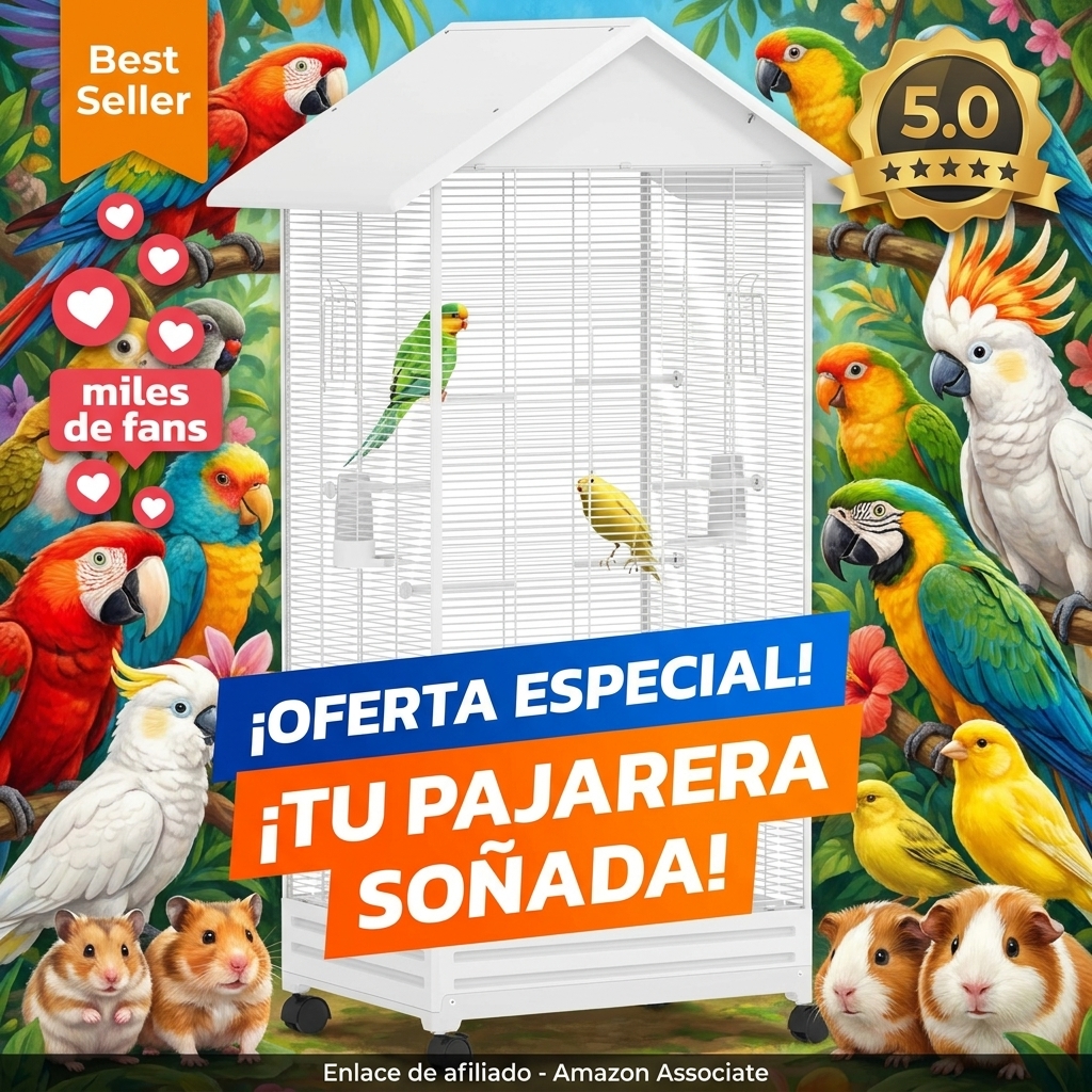 PawHut Jaula para Pájaros con Ruedas, 79x65x155 cm, Jaula Grande con 2 Comederos, 8 Perchas, 4 Puertas y Bandeja Extraíble, Diseño del Techo, Pajarera para Pinzones y Canarios, Blanco