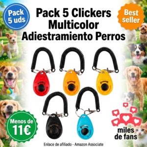 5 clickers adiestramiento perro con cordón multicolor