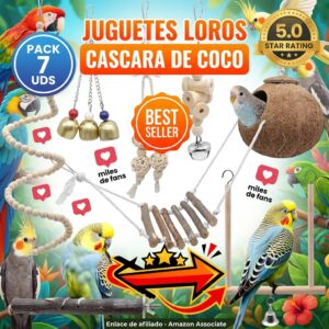 Juguetes para Loros de Coco – Set 7 Piezas Naturales para Agapornis