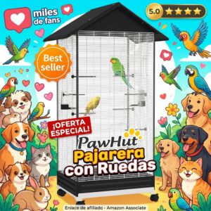 Pajarera Grande con Ruedas PawHut – 4 Puertas 8 Perchas 155cm