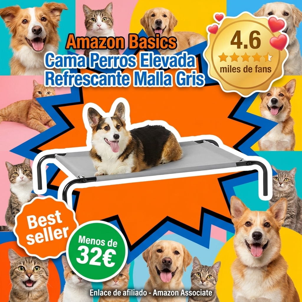 Amazon Basics Cama para perros, elevada refrescante para mascotas, tela, Medium, Gris, 110 x 65 x 19 cm (L x An x Al)
