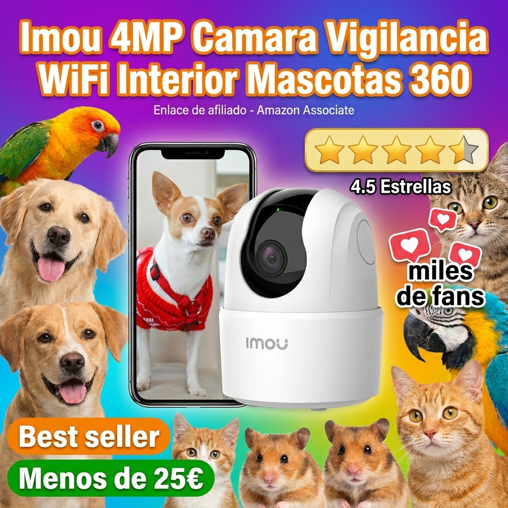 Imou 4MP Cámara Vigilancia WiFi Interior para Mascotas,360° Cámara IP WiFi con Detección de Humano, Visión Nocturna, Audio Bidireccional, Control Remoto, Modo Privacidad,Compatible con Alexa