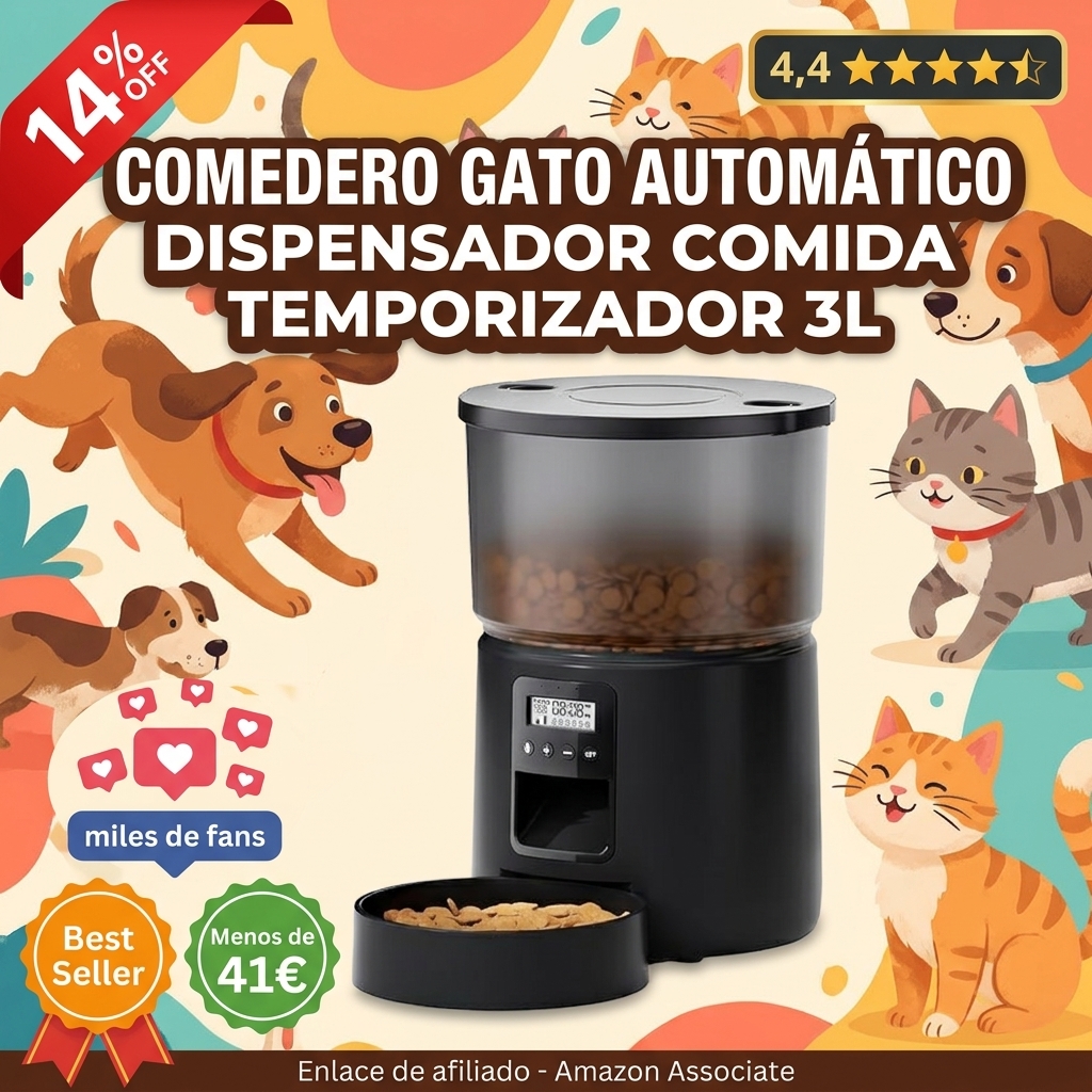 Comedero Gato Automatico - Dispensador Comida con Temporizador Programable - 1-6 Comidas al DíA - Comedero con Presione la Tapa y FuncióN de GrabacióN de 10s - 3L