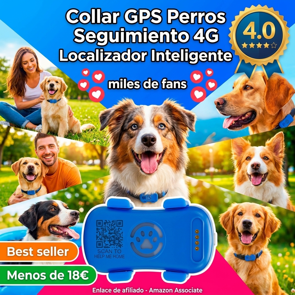 Collar GPS Perros Seguimiento satelital en Vivo 4G, múltiples alertas Inteligentes, Monitor de Actividad Totalmente Impermeable para Perros y Gatos, Alcance Ilimitado,Se Requiere suscripción