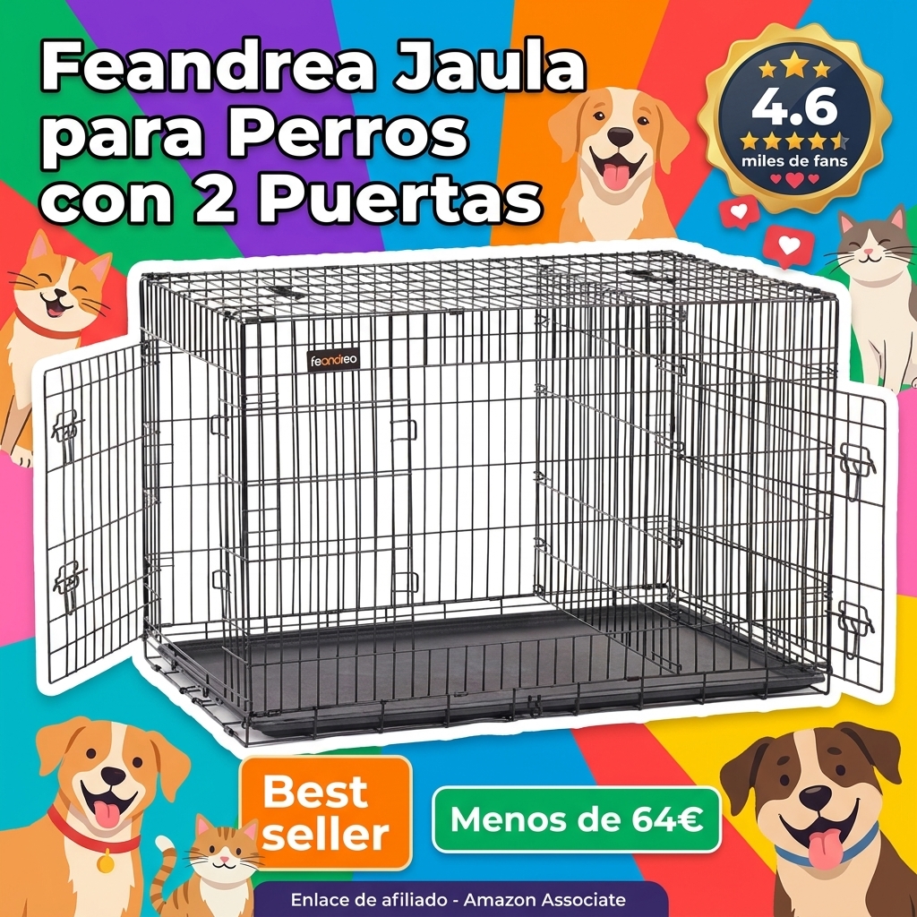 Feandrea Jaula para Perros, con 2 Puertas, 122 x 74,5 x 80,5 cm