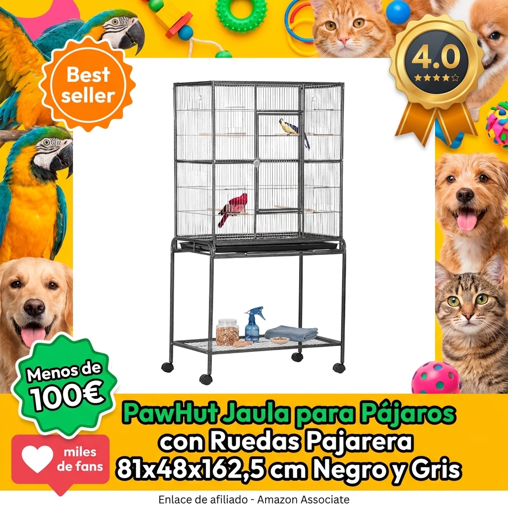 PawHut Jaula para Pájaros con Ruedas Pajarera 81x48x162,5 cm Negro y Gris