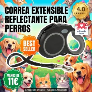 Correa extensible reflectante para perros medianos y grandes