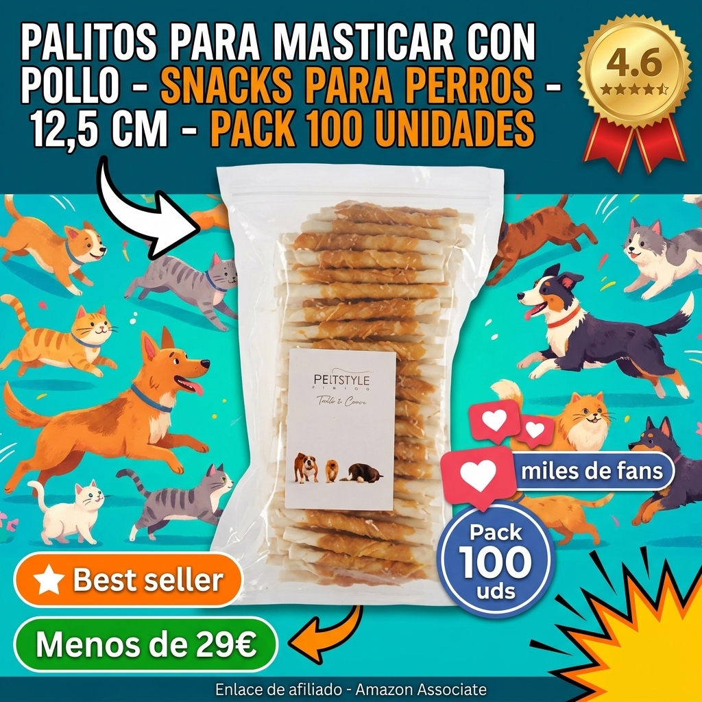 Palitos para Masticar con Pollo - Snacks para Perros - 12,5 cm - Pack 100 Unidades