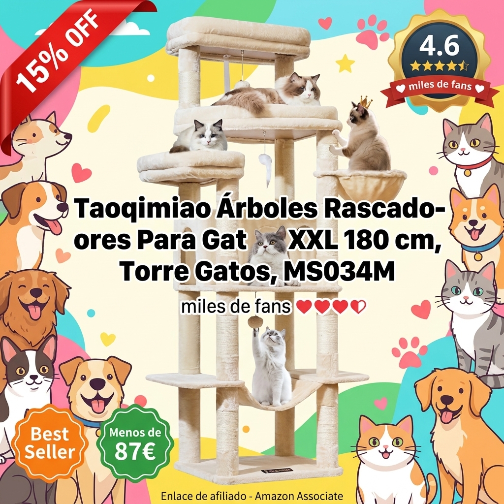 Taoqimiao Árboles Rascadores Para Gatos XXL 180 cm, Torre Gatos, MS034M