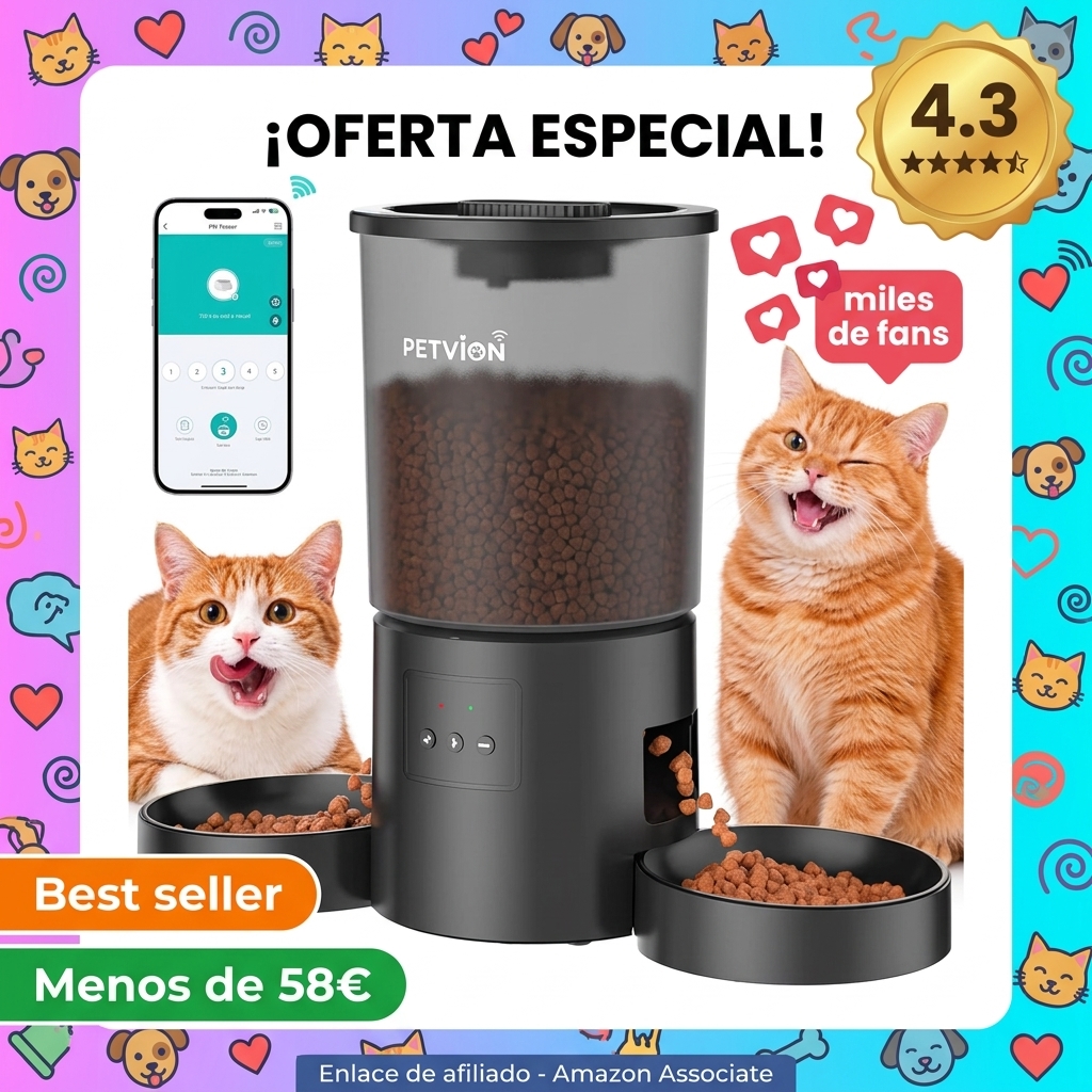 4L Automatic Cat Feeder Doble para Gatos Negro