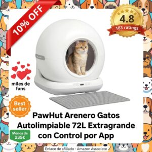 Arenero autolimpiable para gatos PawHut con control app
