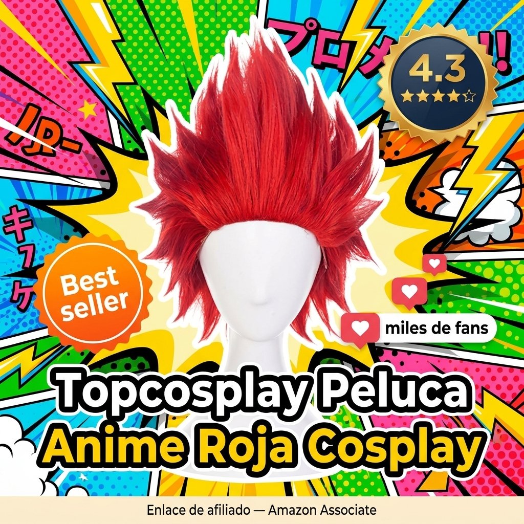Topcosplay Cosplay Peluca Sintética Anime Rojo con Gorro para Halloween y Carnavales