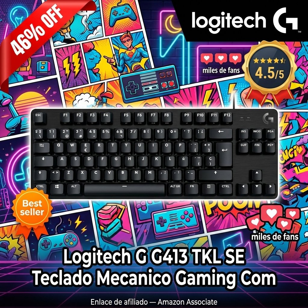 Logitech G G413 TKL SE Teclado Mecánico Gaming Compacto Retroiluminado, Anti-Ghosting, QWERTY Español, Negro