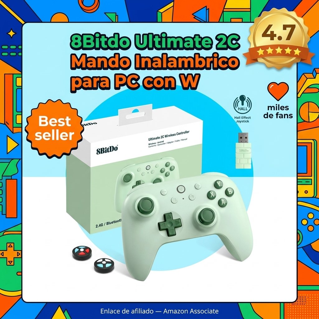 8Bitdo Últimate 2C Mando Inalambrico para PC con Windows y Android, Joysticks de Efecto Hall y Gatillos Hall