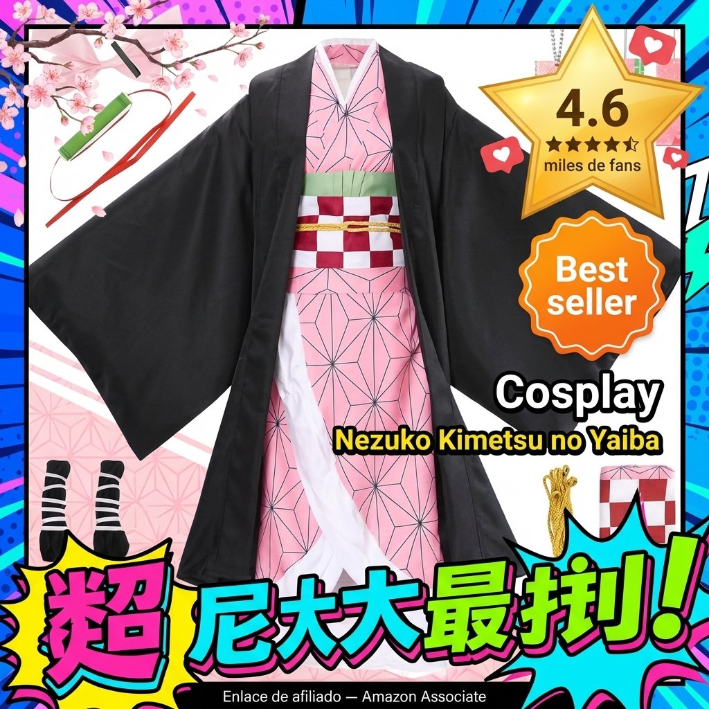 Cosplay Nezuko Kimetsu no Yaiba kimono set completo con accesorios
