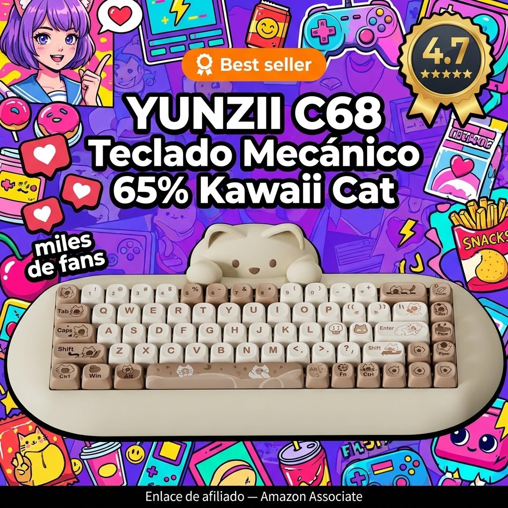 YUNZII C68 Teclado Mecánico Inalámbrico 65% Hot Swap PBT RGB Kawaii Cat