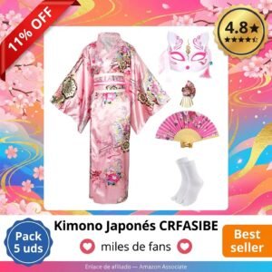 Kimono Japonés Cosplay 5 Piezas — Set completo estampado floral