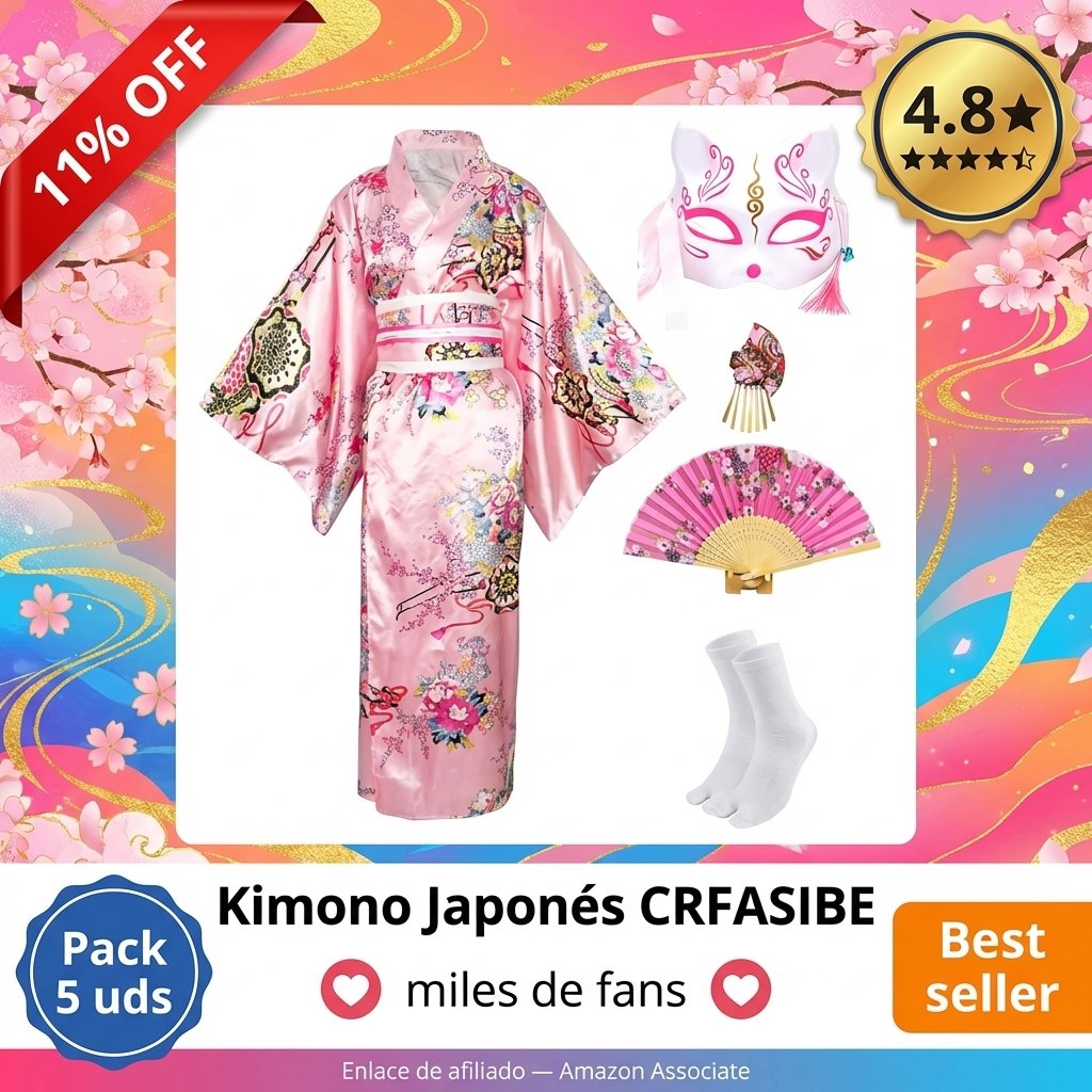 Kimono japonés cosplay mujer set 5 piezas estampado floral CRFASIBE