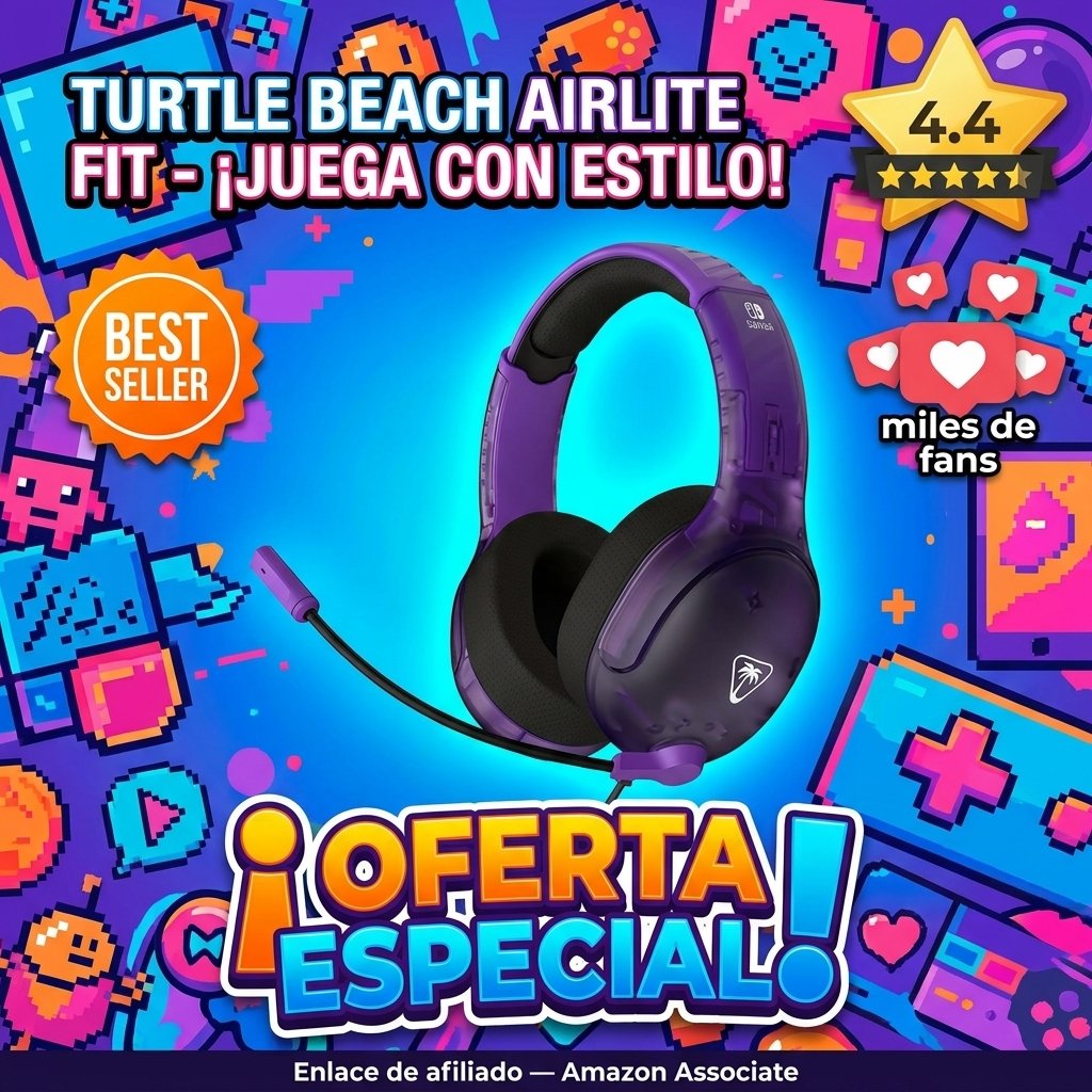 Turtle Beach Airlite Fit Auriculares con Cable Nintendo Switch Morado Fantasmal Licencia Oficial