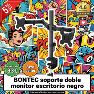 BONTEC Brazo Monitor Doble – Setup de 2 pantallas ajustable