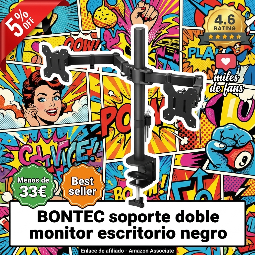BONTEC Soporte Monitor Doble para Monitor 13-27 Pulgadas LED/LCD, Soporte 2 Monitores Peso Máximo 10KG de Cada Brazo, Giro de 360° y Rotación de 180°, Altura Ajustable, VESA 75/100 mm, Negro