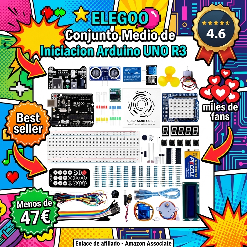 ELEGOO Conjunto Medio de Iniciación Compatible con Arduino IDE con Tutorial en Español, Relé de 5V, Modulo de Fuente de Alimentación, Servomotor, UNO R3 Placa de Desarrollo de Prototipos, Stem Kit