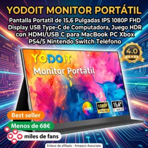 Monitor portátil Yodoit 15,6″ – Pantalla IPS FHD 1080P