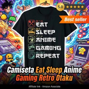 Camiseta Eat Sleep Anime Gaming – Retro Otaku Style