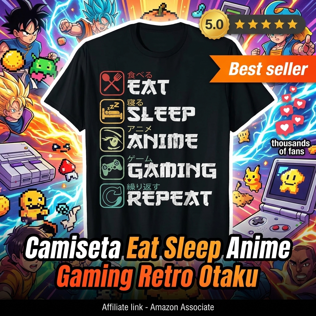 Eat Sleep Anime Gaming Repite Manga de Anime Retro Otaku Camiseta