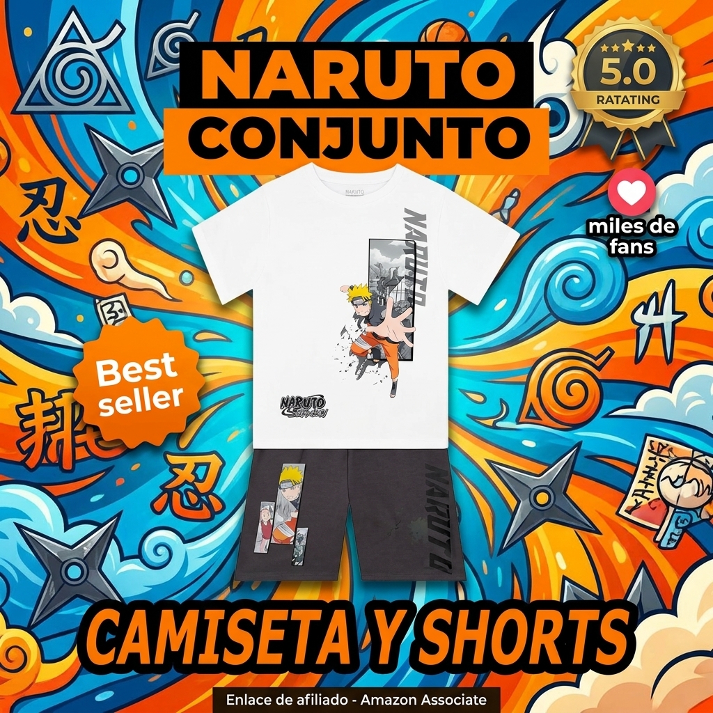 Naruto Set De Camiseta Niño Y Pantalón Corto, Anime Merch Camiseta Manga Corta Y Shorts, Conjunto De Ropa Para Niño