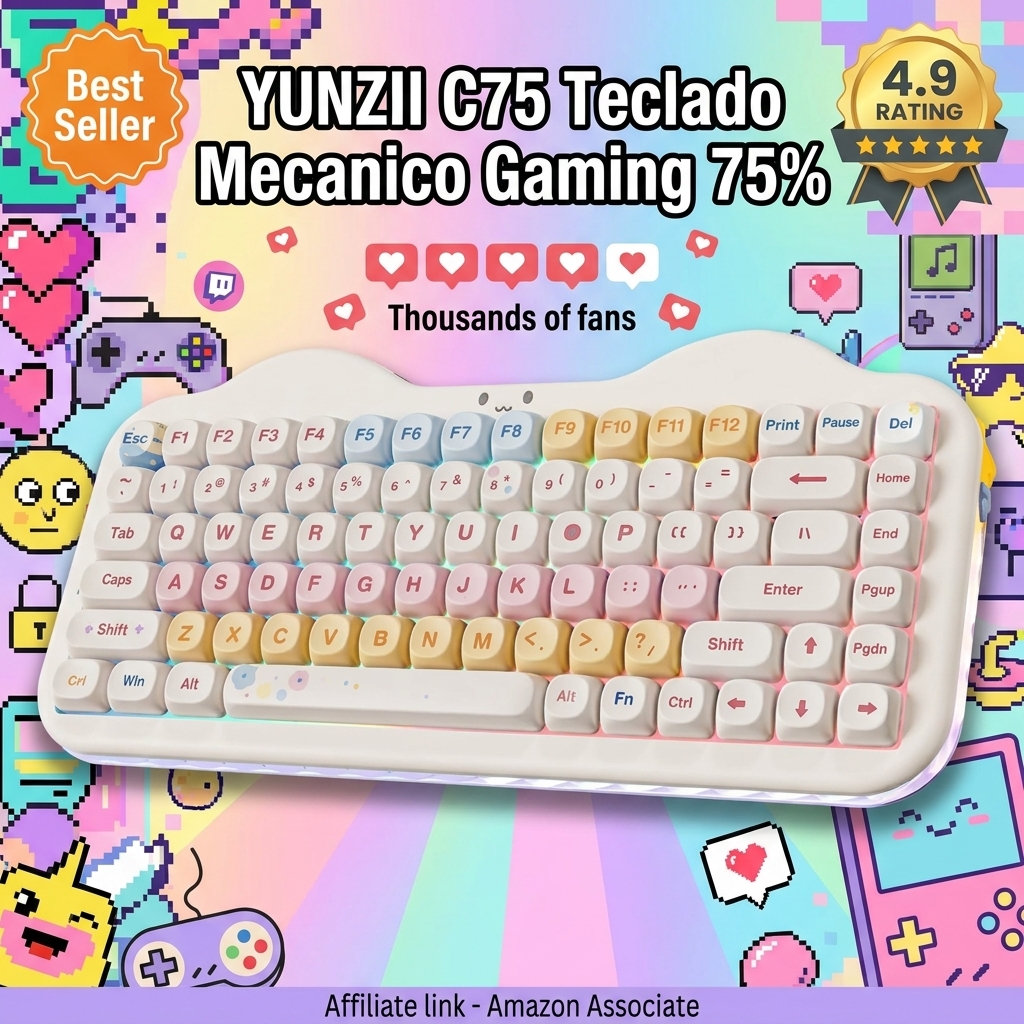 YUNZII C75 Teclado Mecánico Inalámbrico Gaming 75%, Bluetooth/2.4G/USB-C, Hot-Swap Teclas PBT RGB, Montaje Gasket, Anti-Ghosting NKRO, Diseño Pastel para Win/Mac (Beige, Milk V2 Linear Switch)
