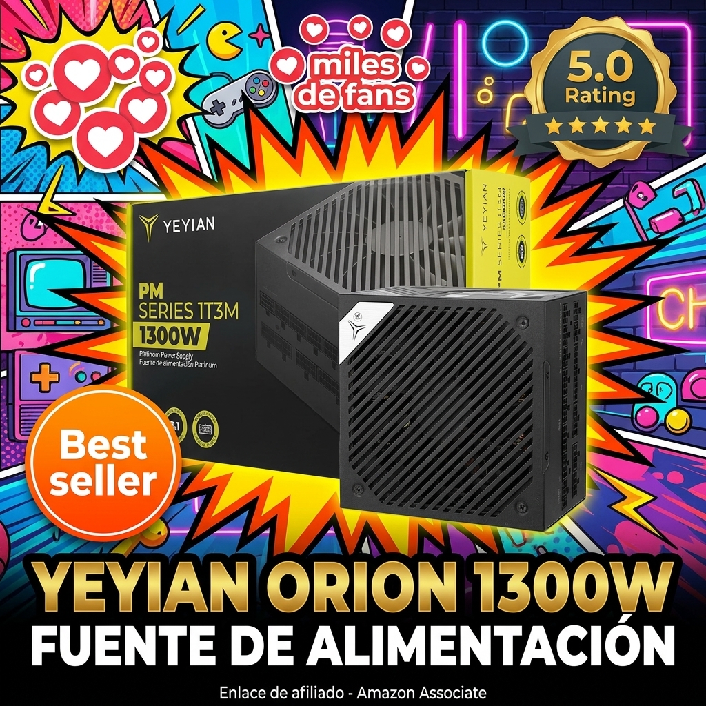 Yeyian Fuente de Alimentación Orion 1300W ATX 3.1 – Certificación 80 + Platinum, PCIe 5.1, Condensadores Japoneses, Compatible con NVIDIA y AMD – Alta Eficiencia y Potencia Real