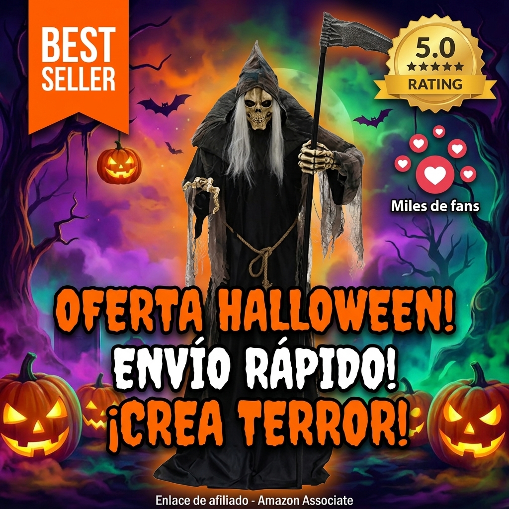 Riethmüller Animatronic XL Parsenmann 182 cm – Decoración Interior de Halloween, Fiesta, Figura gótica de tamaño Real, Ojos Animados, Parte Superior del Cuerpo, Sensor de Sonido y Movimiento, 3