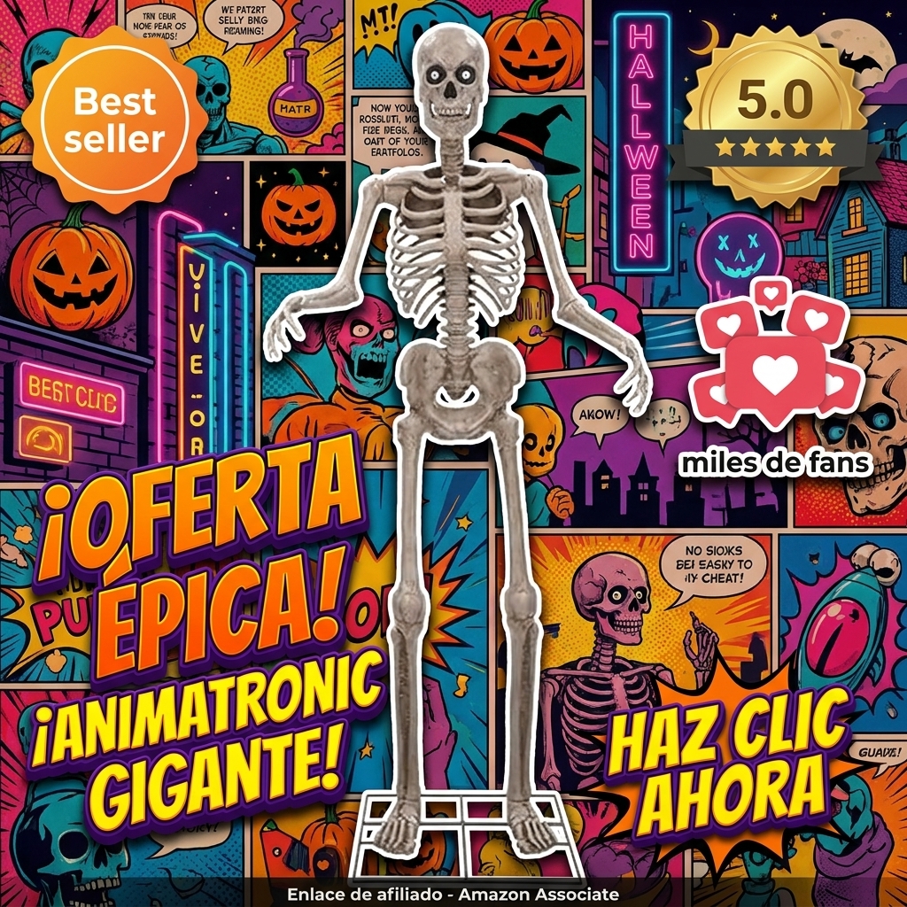 Animatronic - Esqueleto XXL de 243 cm, decoración Interior de Halloween, Fiesta, Figura gótica de tamaño Real, Ojos Animados, mandíbula móvil, Sensor de Sonido y Movimiento, 3 Idiomas