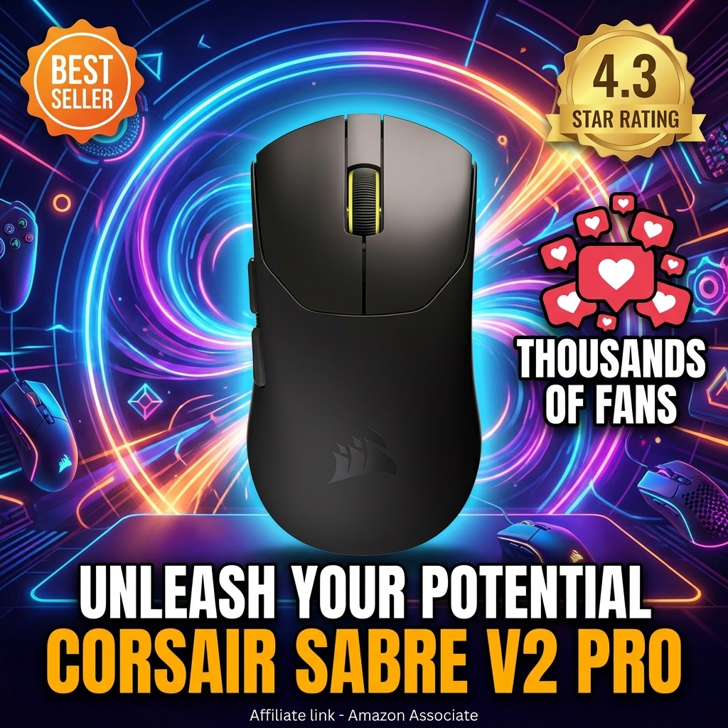 Corsair Sabre v2 Pro Ultralight Wireless FPS Ratón Gaming – 33K dpi, 36g Peso, 8,000Hz Sondeo Avanzado, Interruptores Mecánicos, hasta 70 Horas de Duración de la Batería, Web Hub – Negro