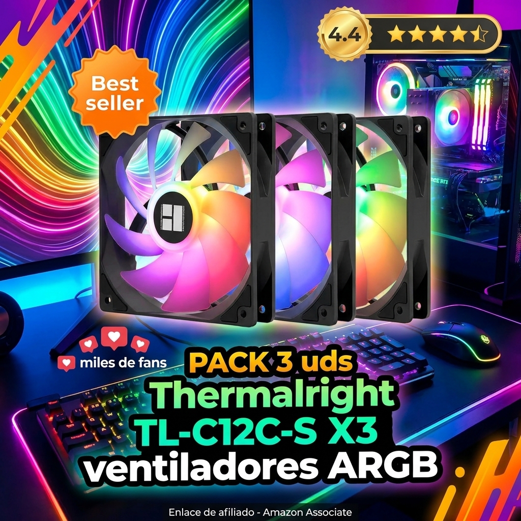 Thermalright TR TL-C12C-S X3 - Ventilador de CPU (3 unidades, ventilador de carcasa de 120 mm, efecto de luz ARGB de 5 V, interfaz LED de 3 pines, amortiguación, fuente de alimentación PWM de 4 pines