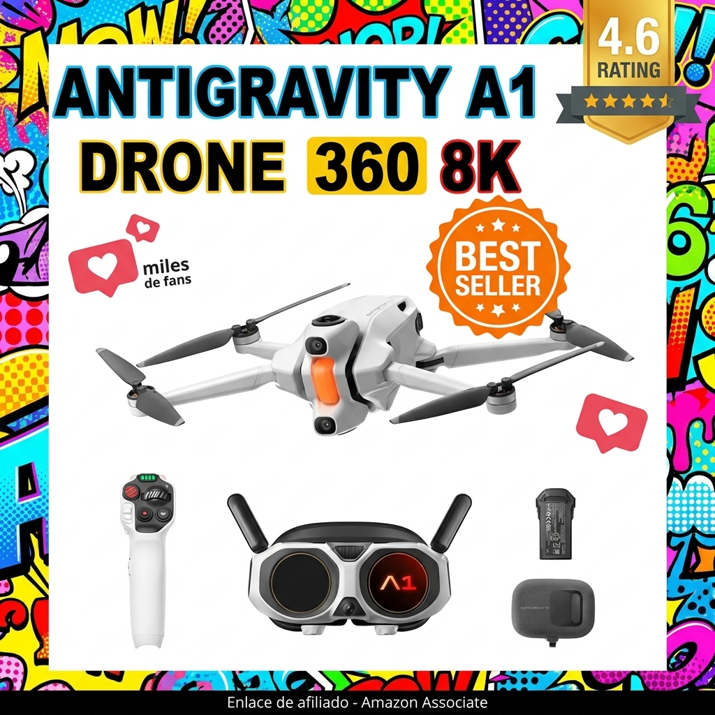 Antigravity A1 – Dron 360 de 8K para vuelo inmersivo, control "apuntar para volar", esquivación de obstáculos, 249 g y plegable, Deep Track, retorno automático, alcance de 10 km y edición automática