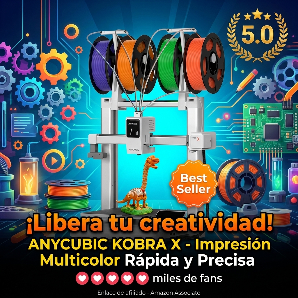 Anycubic Kobra X Impresora 3D,Volumen de Impresión 260x260x260mm,600 mm/s Alta Velocidad,Nivelación Automática LeviQ 3.0,Supervisión Mediante IA,Ideal Tanto para Principiantes y Expertos