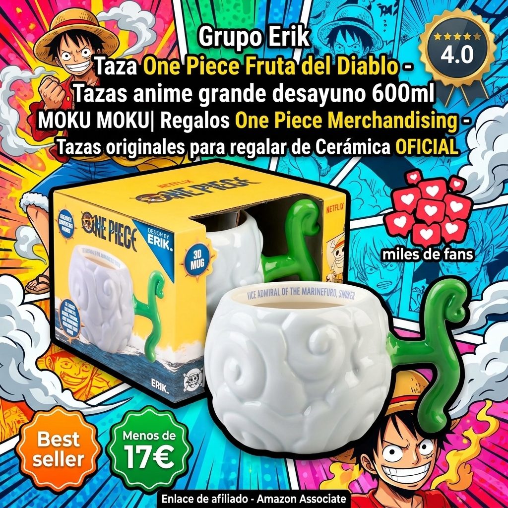 Grupo Erik Taza One Piece Fruta del Diablo - Tazas anime grande desayuno 600ml MOKU MOKU| Regalos One Piece Merchandising - Tazas originales para regalar de Cerámica OFICIAL