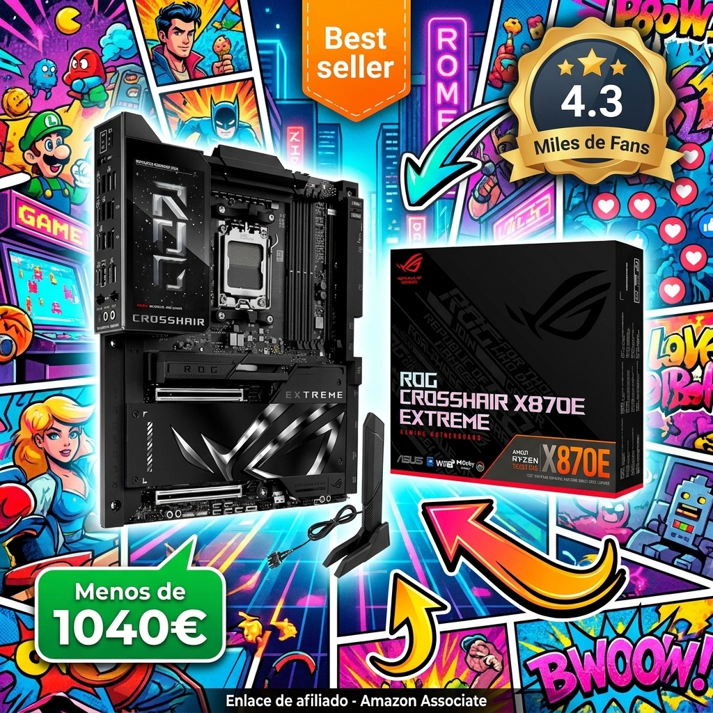 ASUS ROG Crosshair X870E Extreme - Placa Base AMD E-ATX, 20+2+2 etapas de Potencia, DDR5, PCIe 5.0 Compatible con GPU de próxima generación, Cinco M.2, Wi-Fi 7, ASUS AI Advisor, LCD de 5 Pulgadas